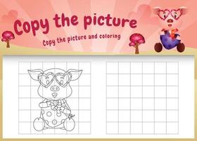 copy the picture kids game and coloring page with a cute pigs using valentine costume vector