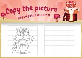 copy the picture kids game and coloring page with a cute fox using valentine costume vector