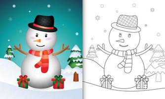 libro para colorear con un lindo muñeco de nieve personajes navideños con gorro y bufanda vector