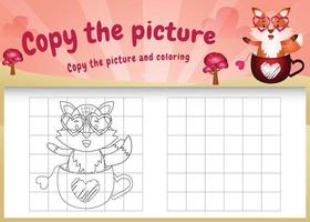 copy the picture kids game and coloring page with a cute fox using valentine costume vector