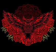 illustration owl bird and rose flower