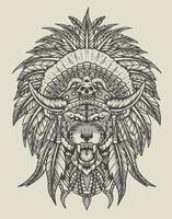 ilustración indio apache tigre estilo monocromo vector