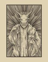 illustration baphomet god with engraving style vector