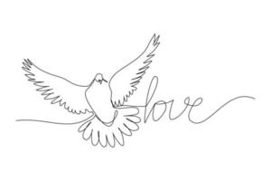 Continuous line drawing of dove symbol of love and piece. Single one line art of shape love and pigeon. vector illustration