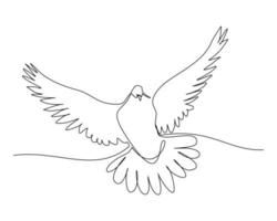 Continuous line drawing of dove symbol of love and piece. Single one line art of pigeon. vector illustration