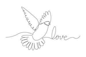 Continuous line drawing of dove symbol of love and piece. Single one line art of shape love and pigeon. vector illustration