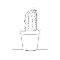 Continuous line drawing of cactus in pot. One lien art isolated white background of potted cactus. Vector illustration