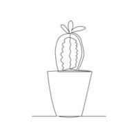 Continuous line drawing of cactus in pot. One lien art isolated white background of potted cactus. Vector illustration