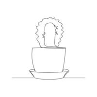 Continuous line drawing of cactus in pot. One lien art isolated white background of potted cactus. Vector illustration