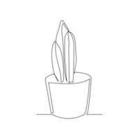 Continuous line drawing of cactus in pot. One lien art isolated white background of potted cactus. Vector illustration