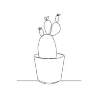 Continuous line drawing of cactus in pot. One lien art isolated white background of potted cactus. Vector illustration