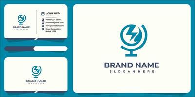 icon thunder and leaf logo design concept with business card design vector
