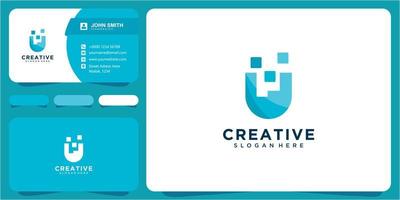 Letter U digital Blue color creative design. logo design, icon and business card template. vector