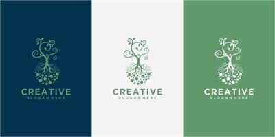 tree with molecule root logo design template. tree logo design, molecule logo vector