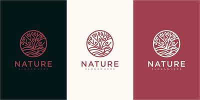 vector de diseño de logotipo de roble de árbol natural en plantilla de diseño de logotipo de círculo