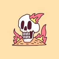 Trendy skull head on fire. illustration for t shirt, poster, logo, sticker, or apparel merchandise. vector