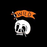 Skull head with wild flag. illustration for t shirt, poster, logo, sticker, or apparel merchandise. vector