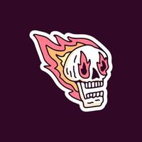 Cool flying skull head on fire. illustration for t shirt, poster, logo, sticker, or apparel merchandise. vector