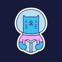 gato astronauta leyendo un libro. ilustración para camisetas, afiches, logotipos, pegatinas o prendas de vestir. vector