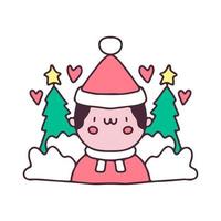 niño lindo con traje de santa y árbol de navidad. ilustración para camiseta, póster, logotipo, pegatina o mercancía de ropa. vector