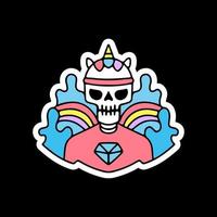 Trendy skull with unicorn hat and rainbow. illustration for t shirt, poster, logo, sticker, or apparel merchandise. vector