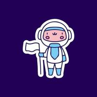 Cute astronaut in space holding flag. illustration for t shirt, poster, logo, sticker, or apparel merchandise. vector