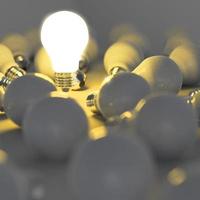 growing light bulb standing out from the unlit incandescent bulbs as leadership concept photo