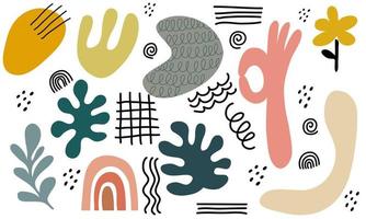 Hand drawn various colorful shapes and doodle objects. vector