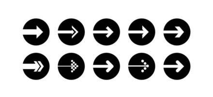 Set of black arrow illustration icons in the shape of a circle. vector