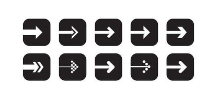 Set of black arrow illustration icons in the shape of a rounded square vector