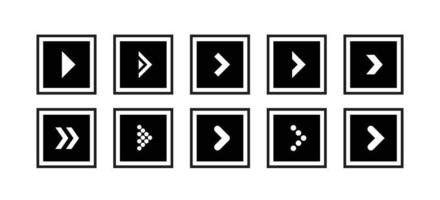 Set of black arrow illustration icons in the shape of a square. vector