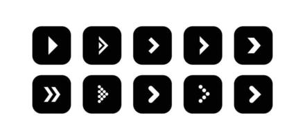 Set of black arrow illustration icons in the shape of a rounded square vector