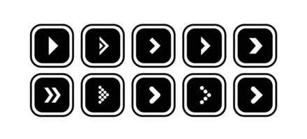 Set of black arrow illustration icons in the shape of a rounded square vector