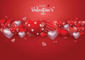 Realistic happy valentine's day banner with heart composition premium Vector