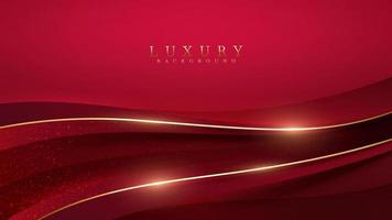 Red luxury background with golden curve decoration and glitter light effect. vector