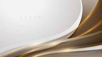 fondo de lujo blanco y marrón con decoración de línea curva dorada y elementos de efecto de luz brillante. vector