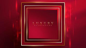 Dark red luxury background and golden square frame elements with glitter light and bokeh effect decoration. vector