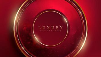 Dark red luxury background and golden circle elements with light, glitter and bokeh effect decoration. vector