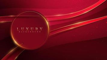 Red luxury background and elements golden circle frame with curved line decoration and glitter light effect. vector