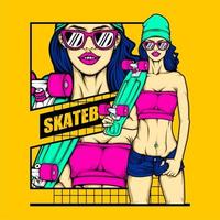 skateboard girl illustration vector