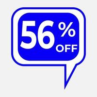 Sale tag speech bubble blue shape with different discount . 56 percent price clearance sticker badge banner label