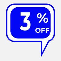 Sale tag speech bubble blue shape with different discount . 3 percent price clearance sticker badge banner label