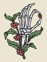 skull hand and coffee tree illustration