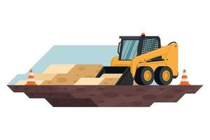 skid steer loader with safety cones in construction and mining work with heavy machinery 3d vector