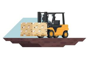 forklift loading a pallet with export boxes, 3d heavy machinery vector