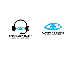 conjunto de diseño de logotipo de auriculares combinado con vector de ojo