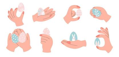 Set of hands with easter eggs vector