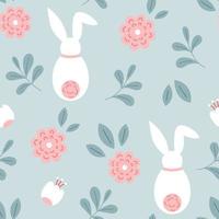 Seamless pattern with easter bunny and flowers vector