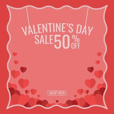 Valentine's Day sale promotion background with flat hearth illustration
