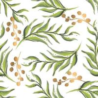 Seamless pattern with green watercolor leaves. Summer Hand drawn illustration vector